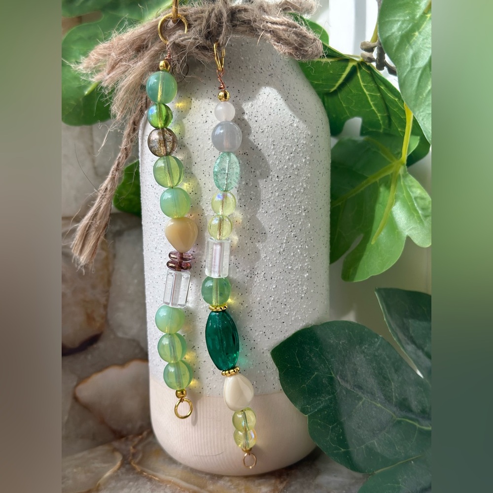 Trendy bag charm / keychain - Green and earthy vintage beads+hand crafted